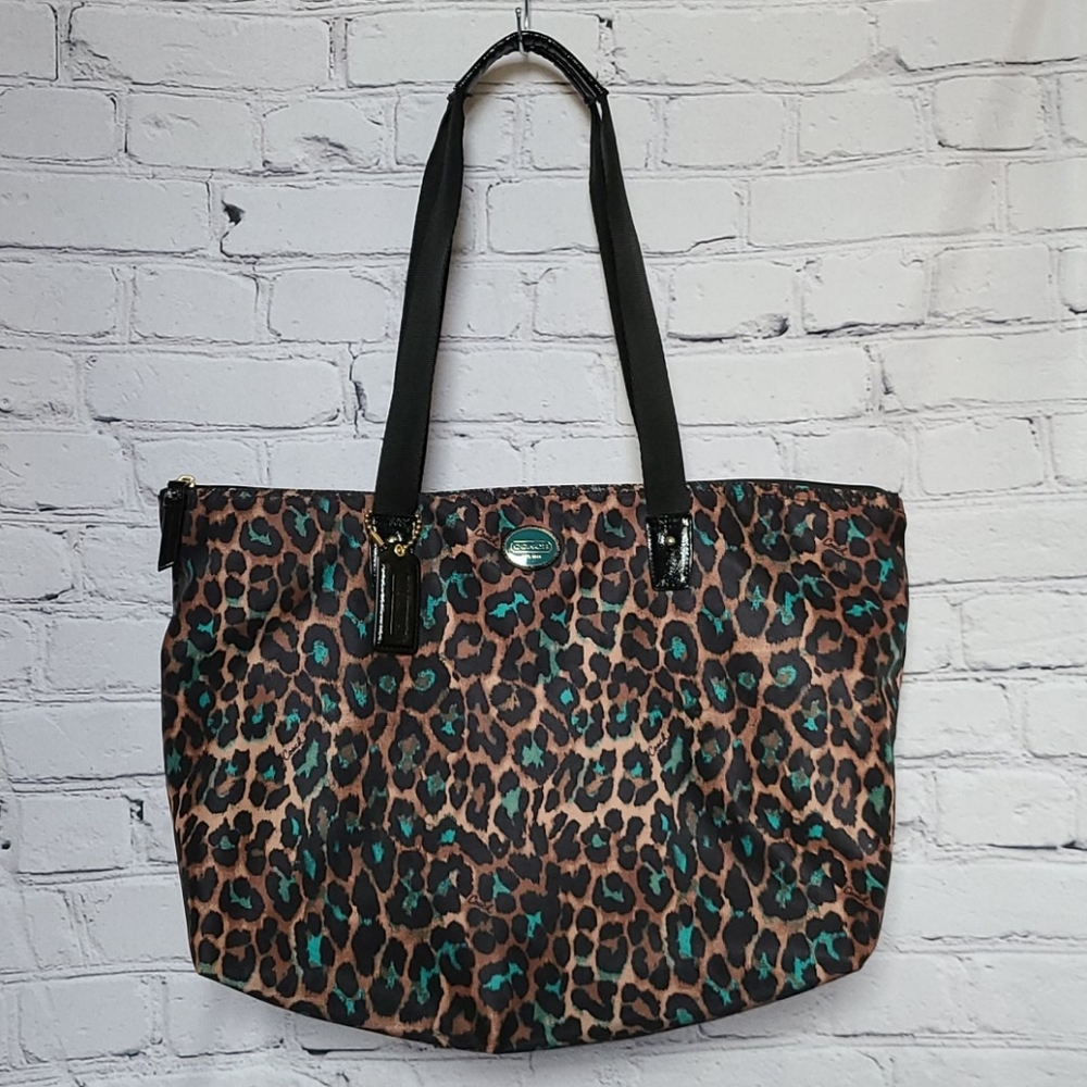Coach Teal Leopard Travel/Tote Bag